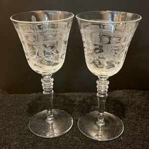 Vintage Etched Cordial Aperitif Glasses Set of Two